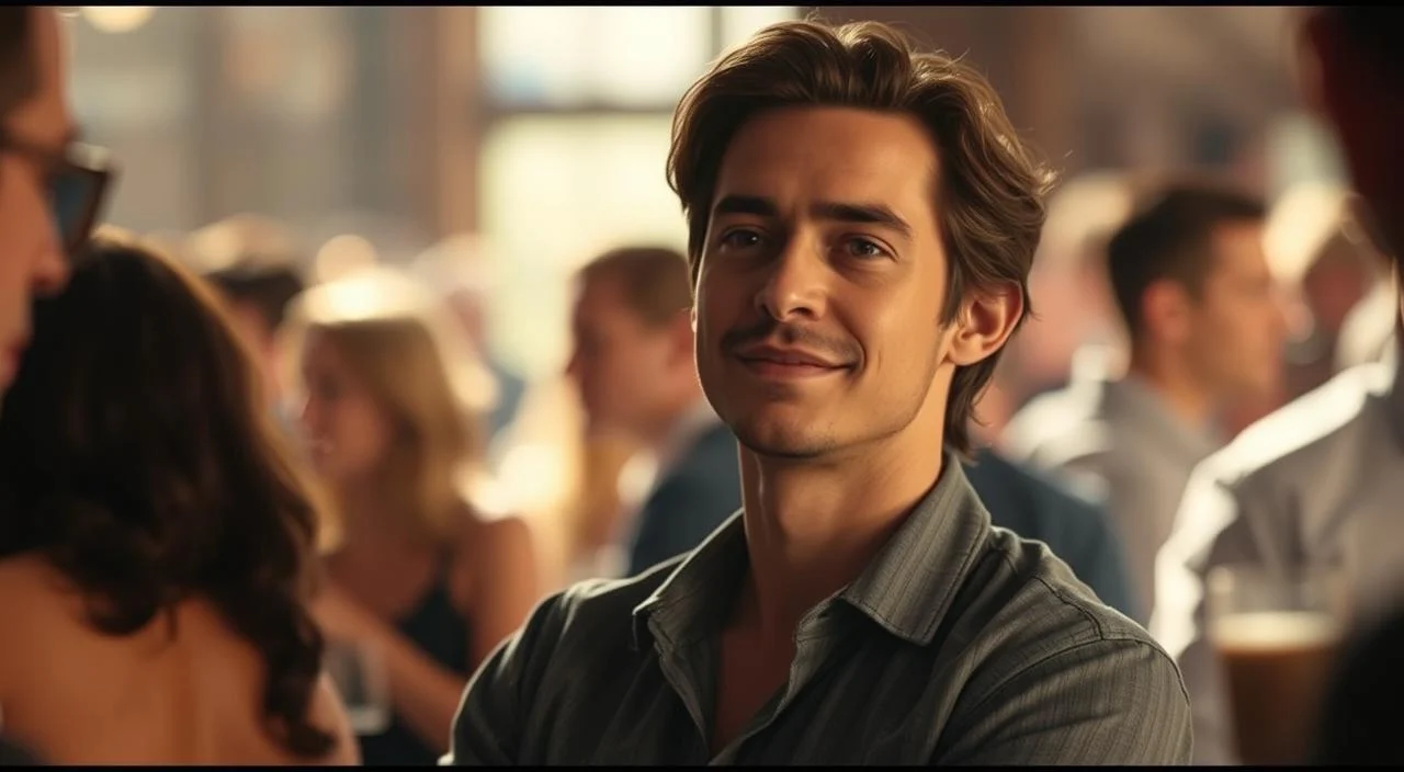 A candid, intimate scene of a person in a social gathering, comfortable and at ease with themselves. A warm, natural lighting casts a soft glow, highlighting the subject's relaxed posture and genuine expression. The background is blurred, drawing focus to the individual's authenticity and self-assurance. Subtle details, such as the subject's clothing and body language, convey a sense of comfort and confidence. The overall atmosphere is one of tranquility and self-acceptance, reflecting the idea of embracing one's true self without fear of judgment. A candid, intimate scene of a person in a social gathering, comfortable and at ease with themselves.