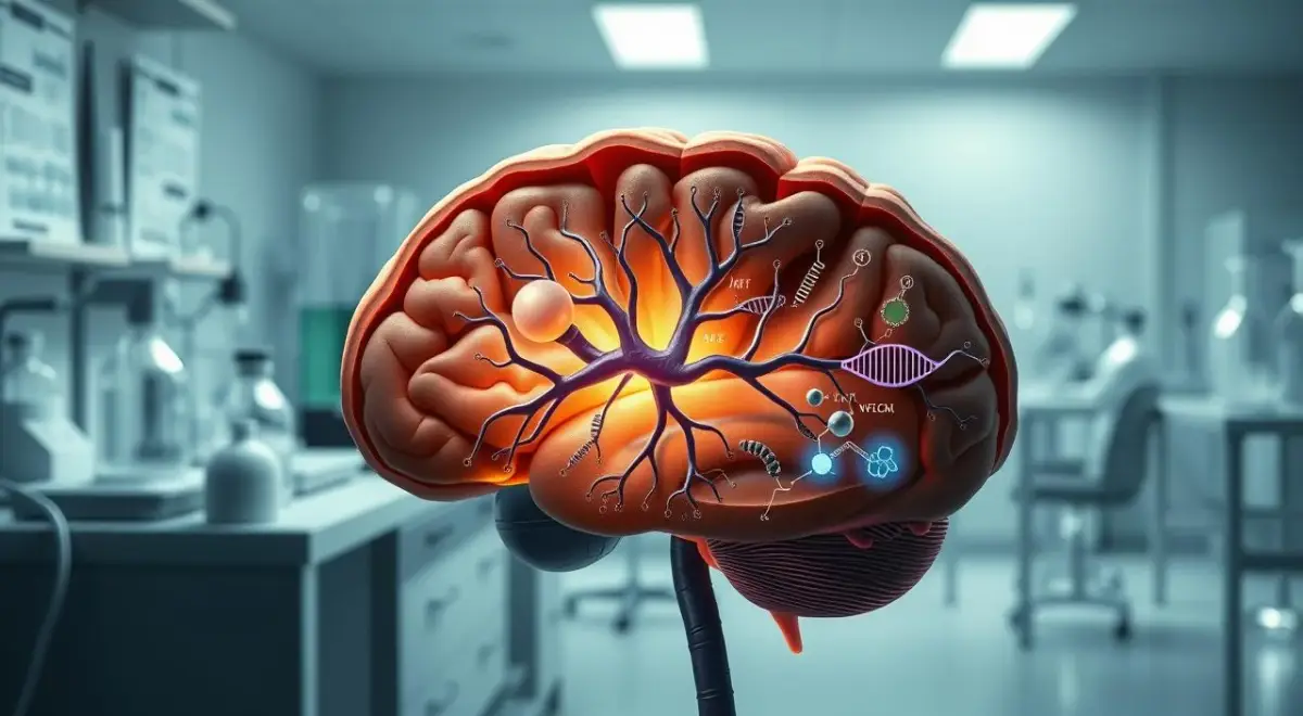 A detailed cross-section illustration of the biological factors influencing mental health, set against a clean, scientific backdrop. In the foreground, prominent anatomical structures like the brain, nervous system, and endocrine glands are depicted with precision. The middle ground showcases molecular pathways, neurotransmitters, and genetic factors, all interconnected and highlighted with a subtle color scheme. In the background, a softly blurred landscape of medical equipment, laboratory glassware, and research notes conveys the clinical environment. Bright, directional lighting casts dramatic shadows, highlighting the complexity and importance of these biological underpinnings of mental wellbeing. Rendered in a detailed, technical style to match the academic nature of the subject matter. A detailed cross-section illustration of the biological factors influencing mental health, set against a clean,...