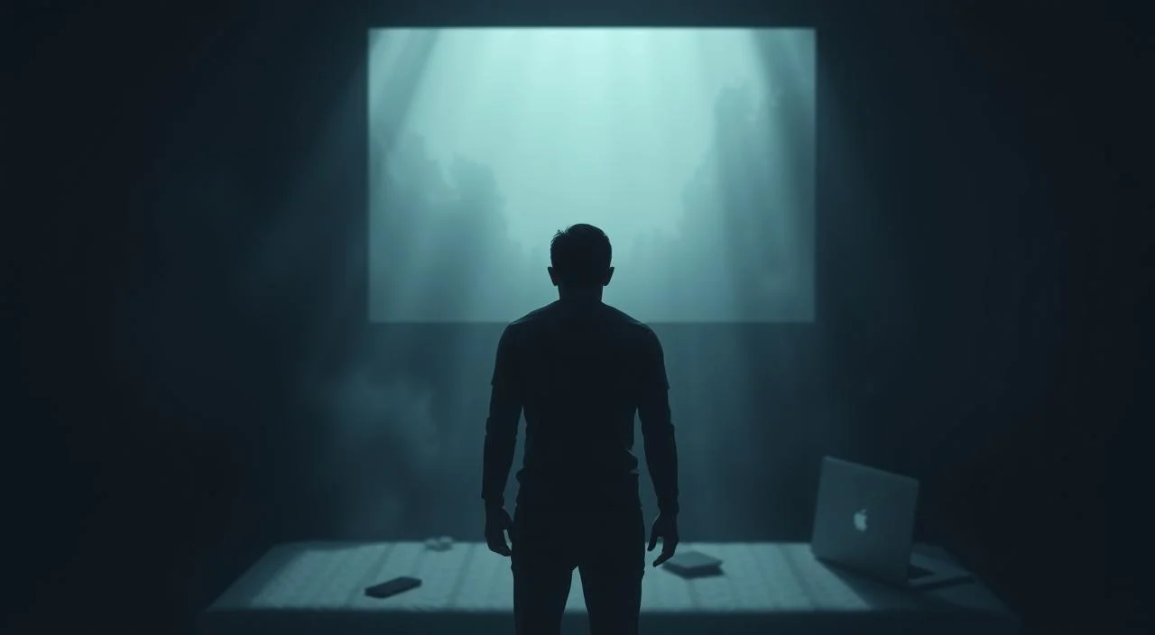 A dimly lit room, its walls closing in, casting shadows that seem to whisper of social anxiety and self-doubt. In the foreground, a figure stands, shoulders hunched, gauze downcast, consumed by the overwhelming pressure to be perfect. Surrounding them, fragments of digital interfaces - a phone, a laptop, symbols of the ever-present threat of judgment. The middle ground is blurred, hinting at the tangled web of comparisons and expectations that plague the modern mind. In the background, a hazy, dreamlike landscape, where the lines between reality and perception blur, reflecting the fragility of mental wellbeing. The scene conveys a sense of claustrophobia, isolation, and the overwhelming weight of perfectionistic tendencies and the fear of social scrutiny. A dimly lit room, its walls closing in, casting shadows that seem to whisper of social anxiety and self-doubt.