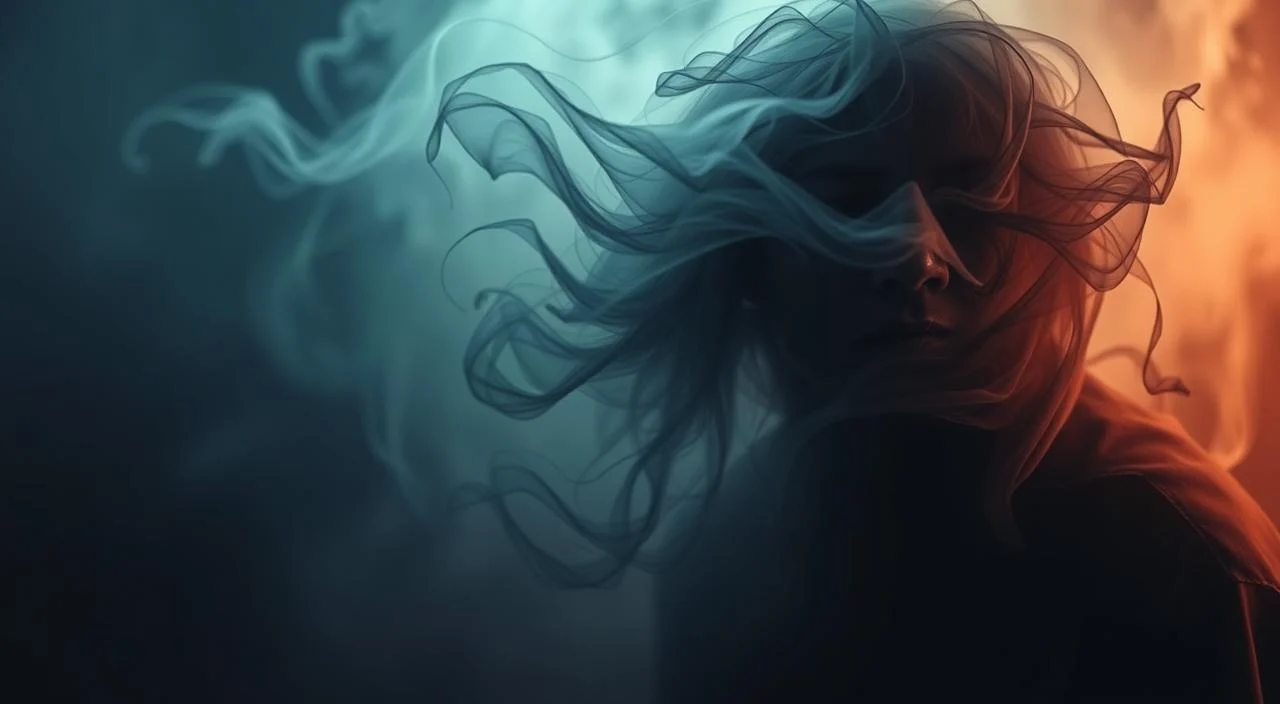 A pensive figure enveloped in a swirling, ethereal aura, conveying a range of emotional and physical symptoms. The foreground features a shadowy, introspective form with a furrowed brow and a pensive expression, the face partially obscured by a translucent veil of mist. The middle ground is filled with wispy, fluid shapes in a muted color palette, evoking a sense of unease and unrest. The background is shrouded in a somber, dimly lit atmosphere, with hints of deeper shades and tones hinting at the complexity of the inner turmoil. The overall composition aims to capture the nuanced interplay between the physical and emotional manifestations of distress. A pensive figure enveloped in a swirling, ethereal aura, conveying a range of emotional and physical symptoms.