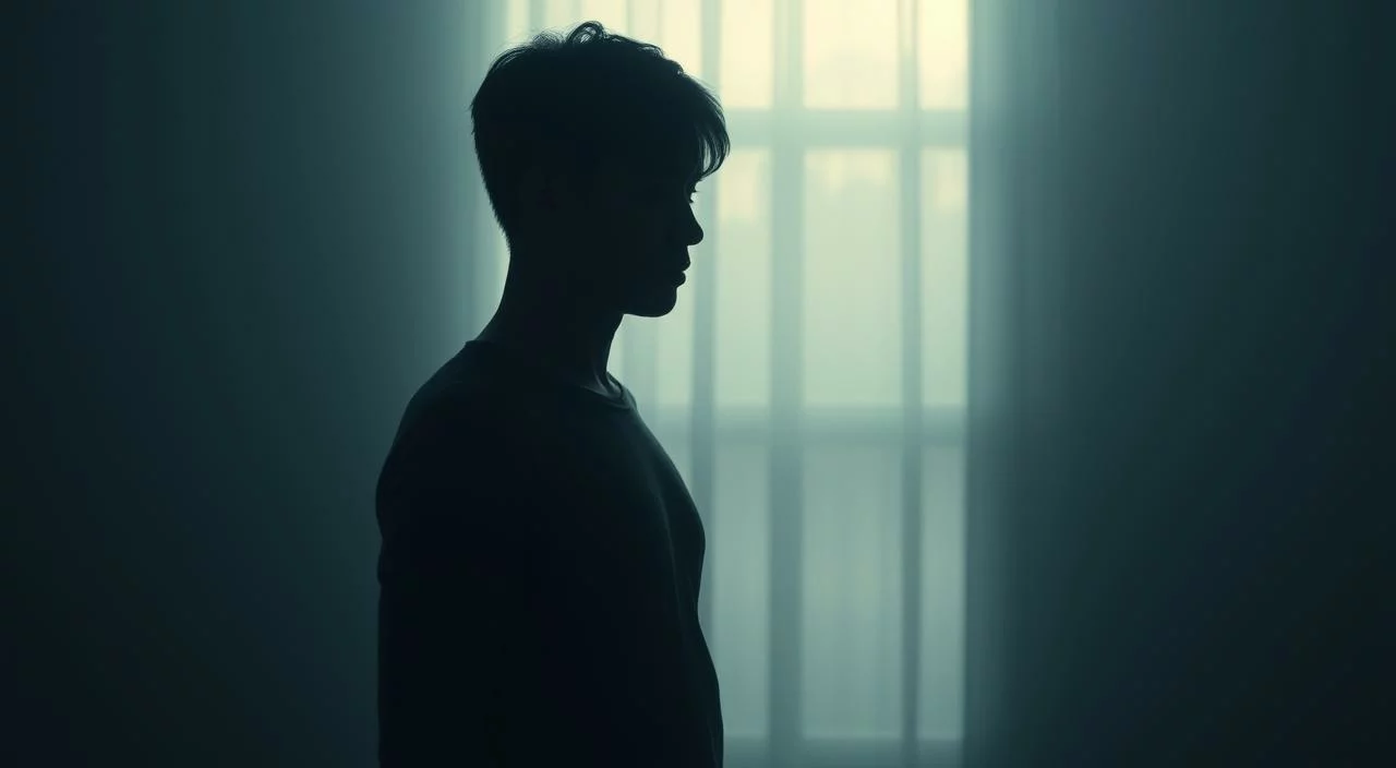 A pensive figure stands in a dimly lit room, its face obscured by shadows, conveying a sense of unease and vulnerability. The background is blurred, creating a muted, introspective atmosphere. Soft, diffused lighting illuminates the subject's form, highlighting the tension in their posture and the weight of their thoughts. The overall mood evokes a thoughtful exploration of the fear of judgment and the desire for deeper empathetic connections. A pensive figure stands in a dimly lit room, their face obscured by shadows, conveying a sense of unease and vulnerability.