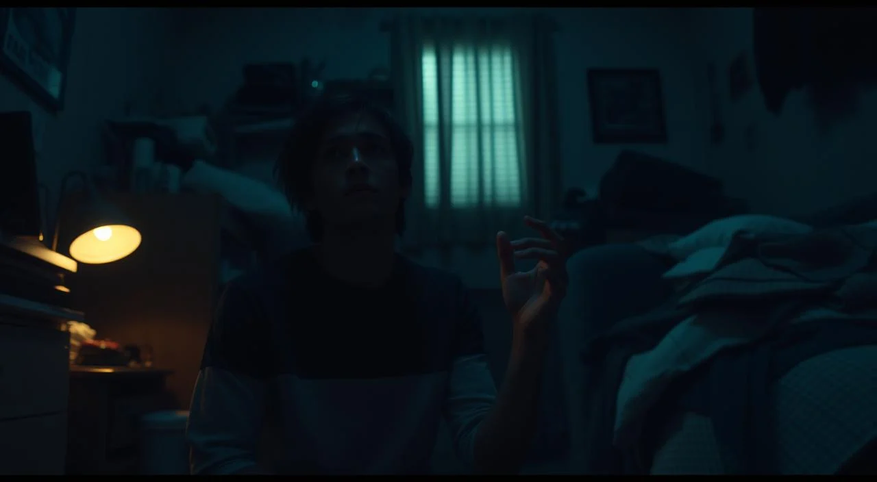 A person sitting anxiously in a dimly lit room, their face partially obscured by shadows, as they struggle with the overwhelming impact of their thunderstorm phobia on their daily routine. The room is cluttered with objects, reflecting the disorganized state of their mind. Muted colors and a sense of unease permeate the scene, conveying the profound disruption this phobia causes in their life. The lighting is low-key, creating a somber and introspective atmosphere. The camera angle is slightly tilted, adding a sense of unease and imbalance to the composition. A person sitting anxiously in a dimly lit room, their face partially obscured by shadows, as they struggle with the...