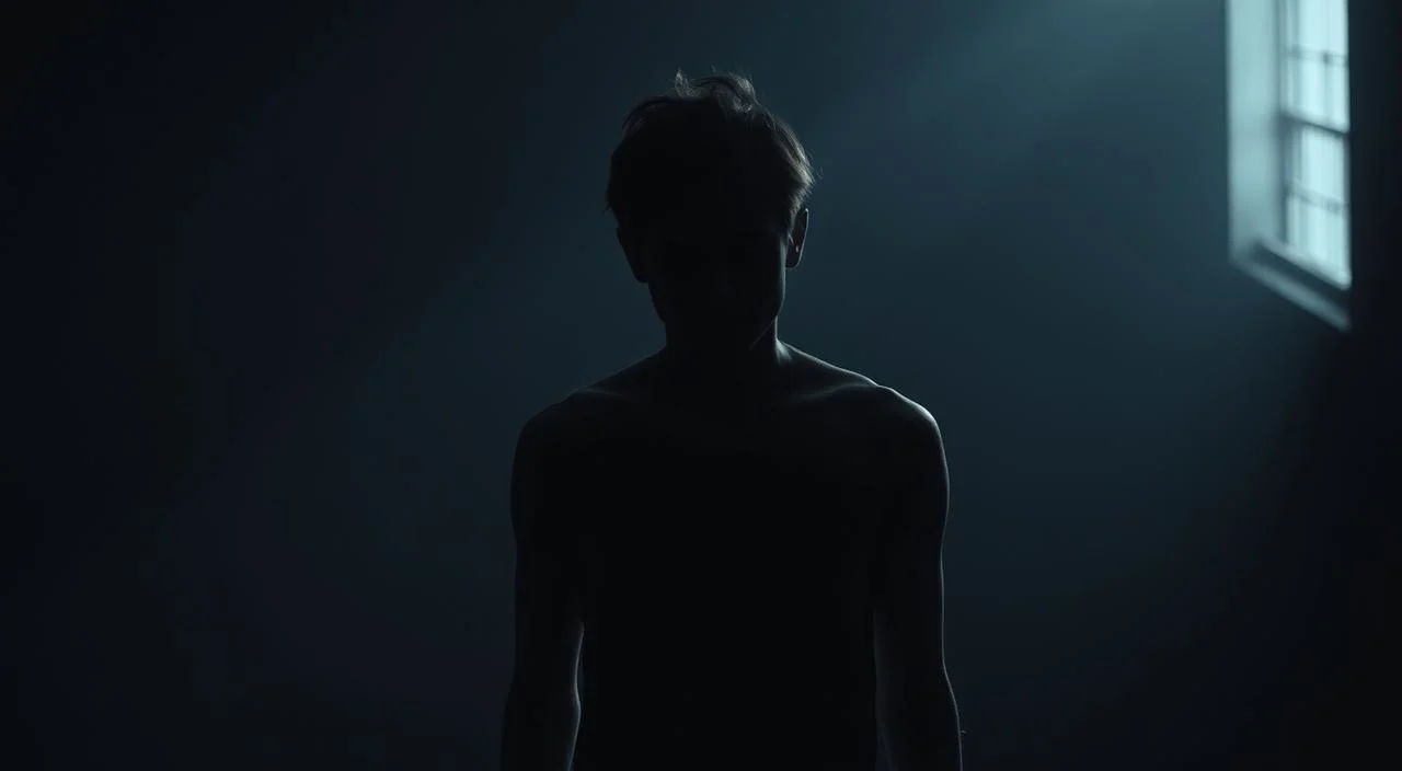 A person standing alone, face obscured by shadows, shoulders slumped in a posture of vulnerability. The background is a dimly lit, abstract environment, with muted colors and a sense of unease. Soft, directional lighting casts long shadows, emphasizes the figure's sense of isolation and inner turmoil. The overall atmosphere conveys a palpable feeling of self-consciousness, insecurity, and the burden of perceived judgment. A person standing alone, face obscured by shadows, shoulders slumped in a posture of vulnerability.