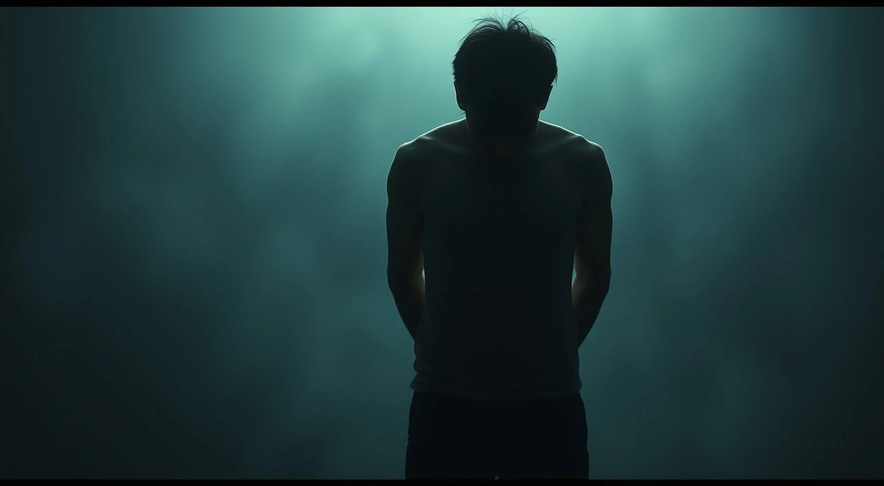 A person standing alone, shoulders hunched, face obscured by shadows, a sense of vulnerability and self-consciousness palpable. The background is blurred, a hazy, dimly lit space, conveying feelings of isolation and discomfort. Soft, diffused lighting creates a moody, introspective atmosphere, highlighting the individual's inner turmoil and fear of being judged. The composition emphasizes the figure's small, shrinking posture, evoking the experience of "fear of judgment" - the dread of being scrutinized and found wanting. A person standing alone, shoulders hunched, face obscured by shadows, a sense of vulnerability and self-consciousness...