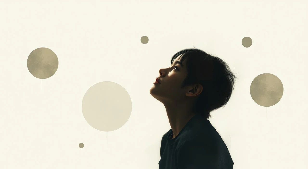 A serene, minimalist composition depicting a person in deep contemplation, their face obscured as they gaze inwardly, surrounded by abstract shapes and forms symbolizing the complex dynamics of judgment. Soft, diffused lighting casts a pensive mood, with a muted color palette evoking a sense of introspection. The scene is captured from a slight overhead angle, creating a sense of distance and objectivity, allowing the viewer to observe the subject's internal struggle with judgment and self-perception. Delicate brush strokes and a dreamlike, impressionistic quality lend an air of vulnerability and emotional resonance to the image. A serene, minimalist composition depicting a person in deep contemplation, their face obscured as they gaze inwardly,...