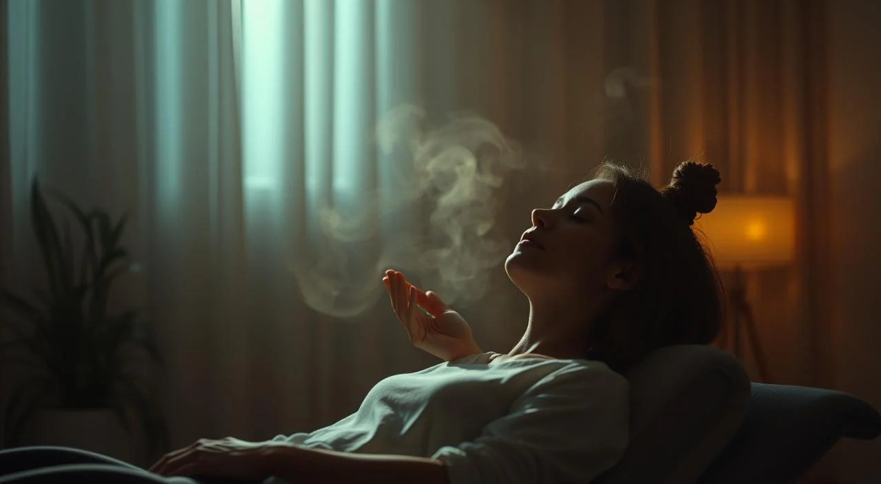 A tranquil, dimly lit room with a therapist guiding a patient into a state of deep relaxation. Soft lighting casts a warm glow, creating an atmosphere of peace and introspection. The patient, eyes closed, is absorbed in the hypnotic trance, their body and mind finding respect from the burdens of anxiety and depression. The therapist's gentle voice and soothing gestures help the patient sink deeper, unlocking subconscious pathways to healing. Wisps of mist or soft ethereal light envelop the scene, symbolizing the transformative power of hypnotherapy. The composition emphasizes the connection between the therapist and patient, conveying the intimacy and trust essential for this therapeutic process. A tranquil, dimly lit room with a therapist guiding a patient into a state of deep relaxation.
