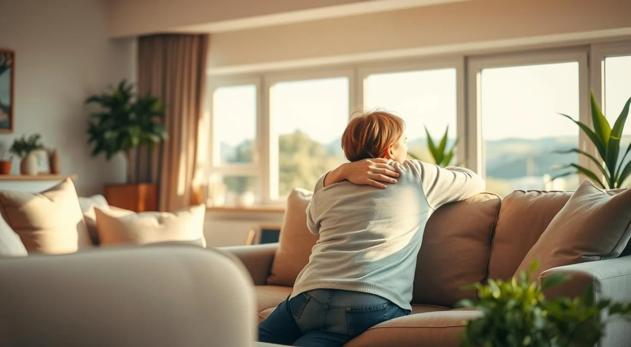 A warm, inviting living room setting with plush, comfortable furniture. In the foreground, a person sitting on a couch, offering a comforting embrace to another person who appears distressed. Soft, natural lighting fills the space, creating a sense of safety and understanding. The middle ground features calming, neutral-toned decor and plants, fostering an atmosphere of emotional support. In the background, a window overlooking a peaceful, natural landscape, symbolizing the restorative power of nature. The overall mood is one of empathy, care, and the importance of emotional connection during difficult times. A warm, inviting living room setting with plush, comfortable furniture.