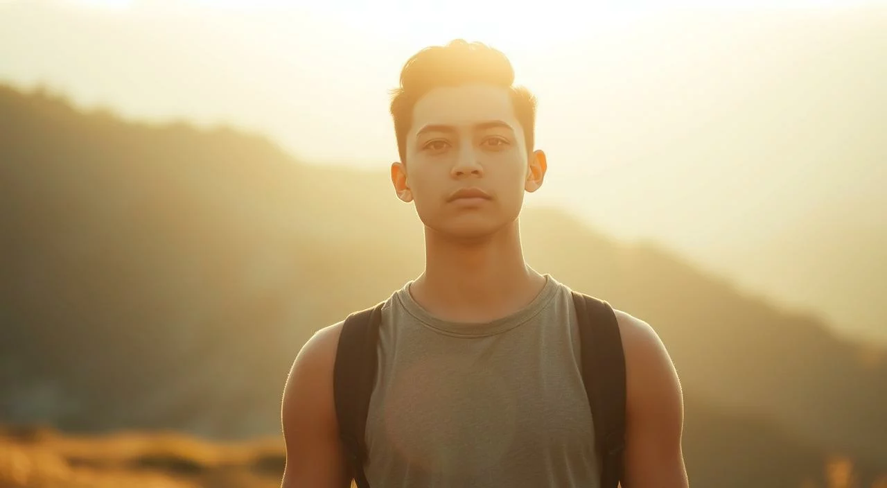 A young person standing tall, their shoulders squared and chin lifted, their face reflecting a sense of determination and self-assurance. They are surrounded by a soft, warm light, illuminating their features and creating a serene, contemplative atmosphere. In the background, a blurred, dreamlike landscape suggests a sense of inner growth and personal transformation. The composition is balanced and harmonious, conveying a message of overcoming fear and embracing self-acceptance. A young person standing tall, their shoulders squared and chin lifted, their face reflecting a sense of determination...