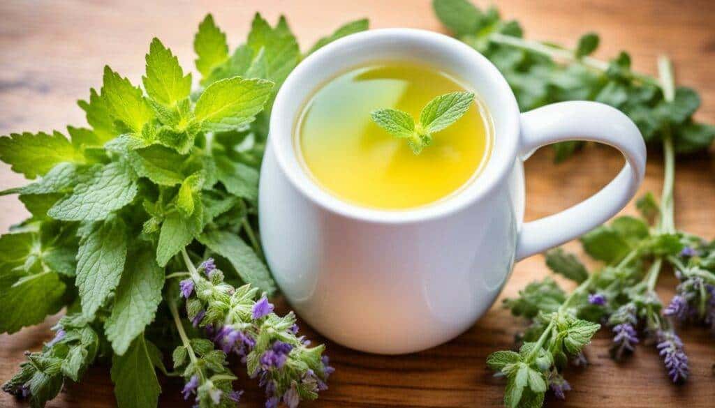 Lemon balm tea Illustration about restful sleep and relaxation