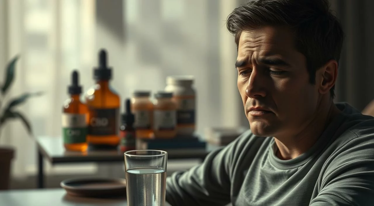 Side effects of CBD oil Illustration about anxiety care and emotional regulation
