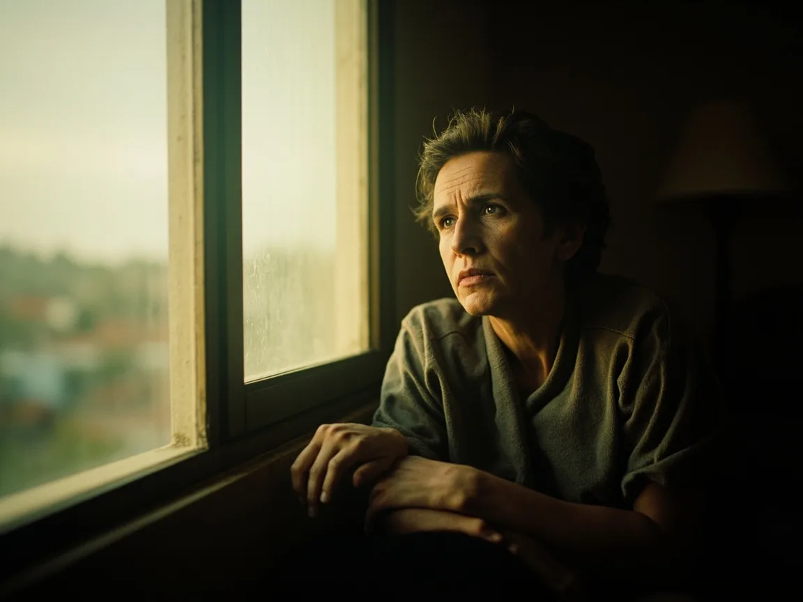 Person with low energy by a window representing symptoms of depression