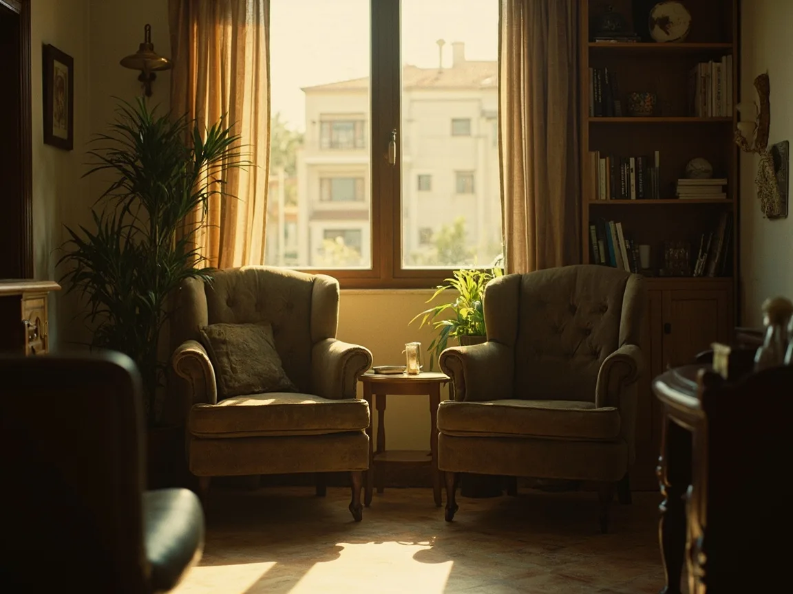 A welcoming therapy room with two armchairs facing each other