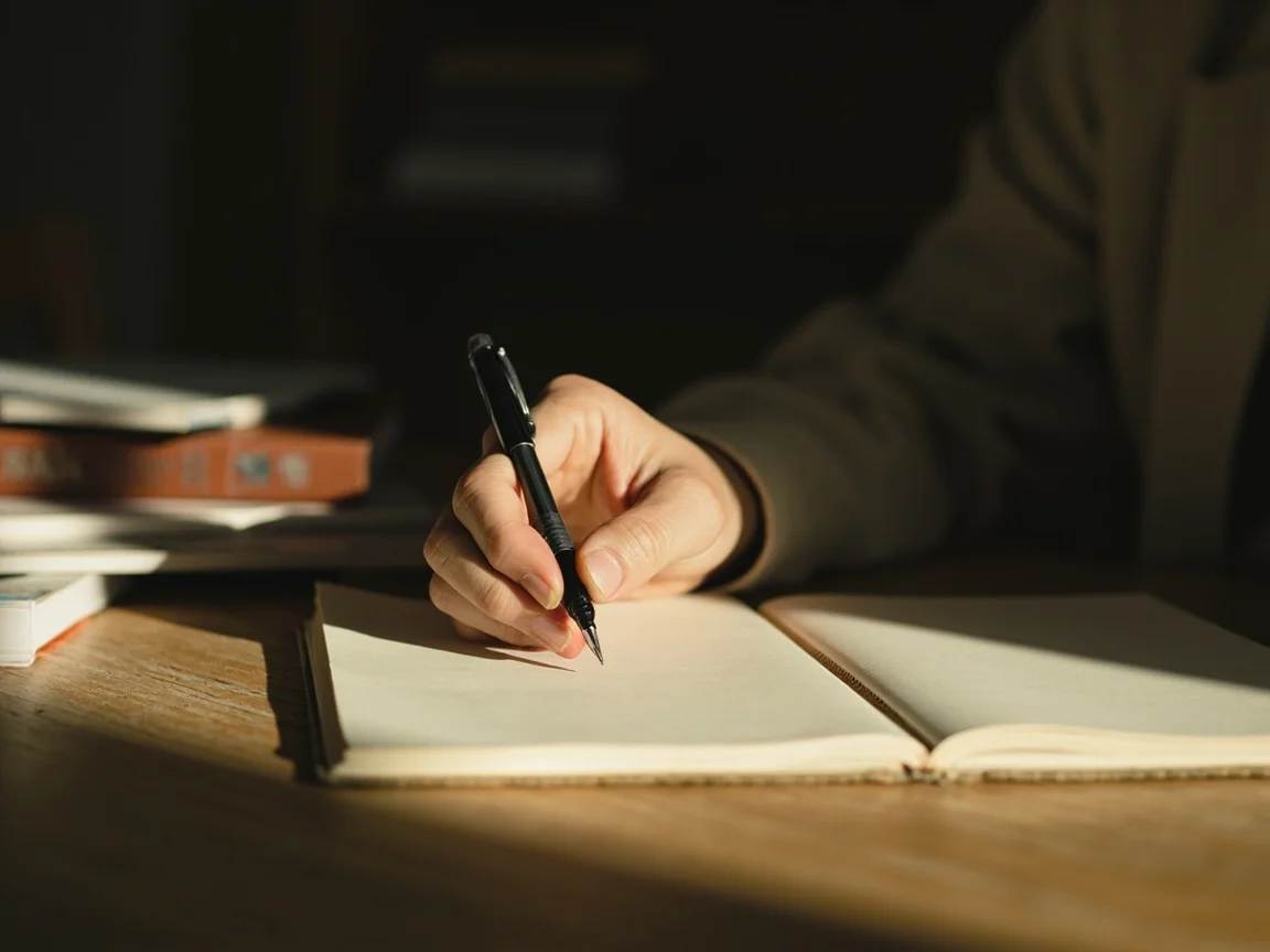 Person sitting at desk with open journal