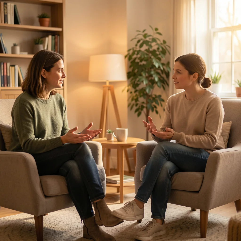 Terapeuta e cliente em conversa inicial