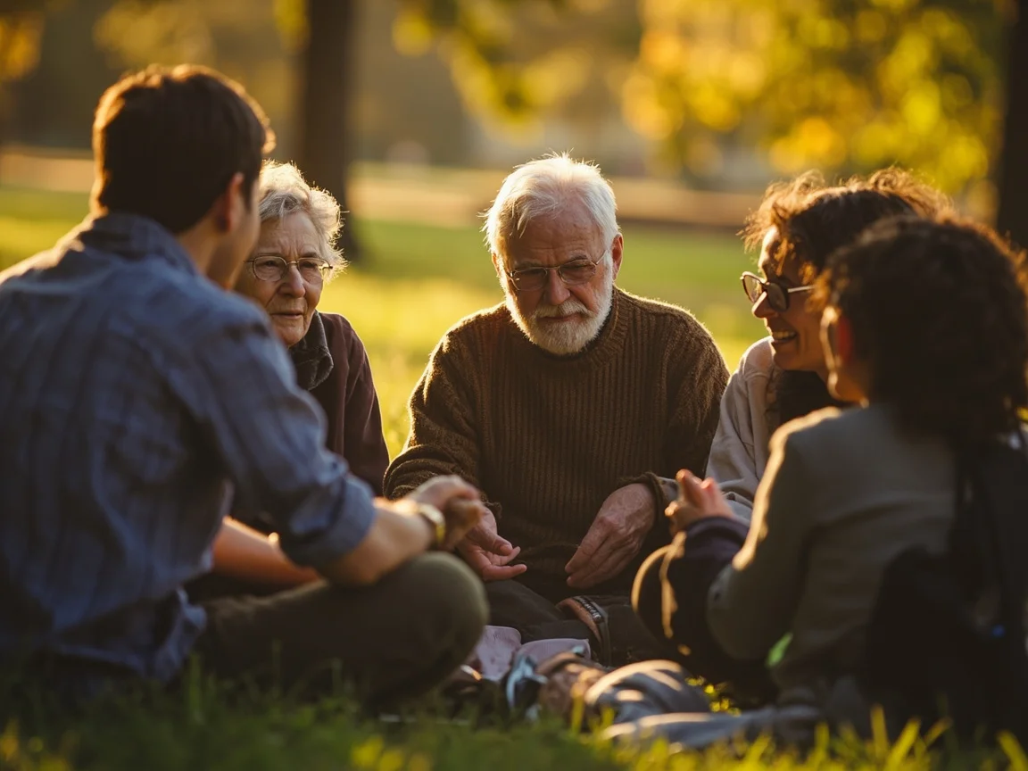 Group of people in circle in park