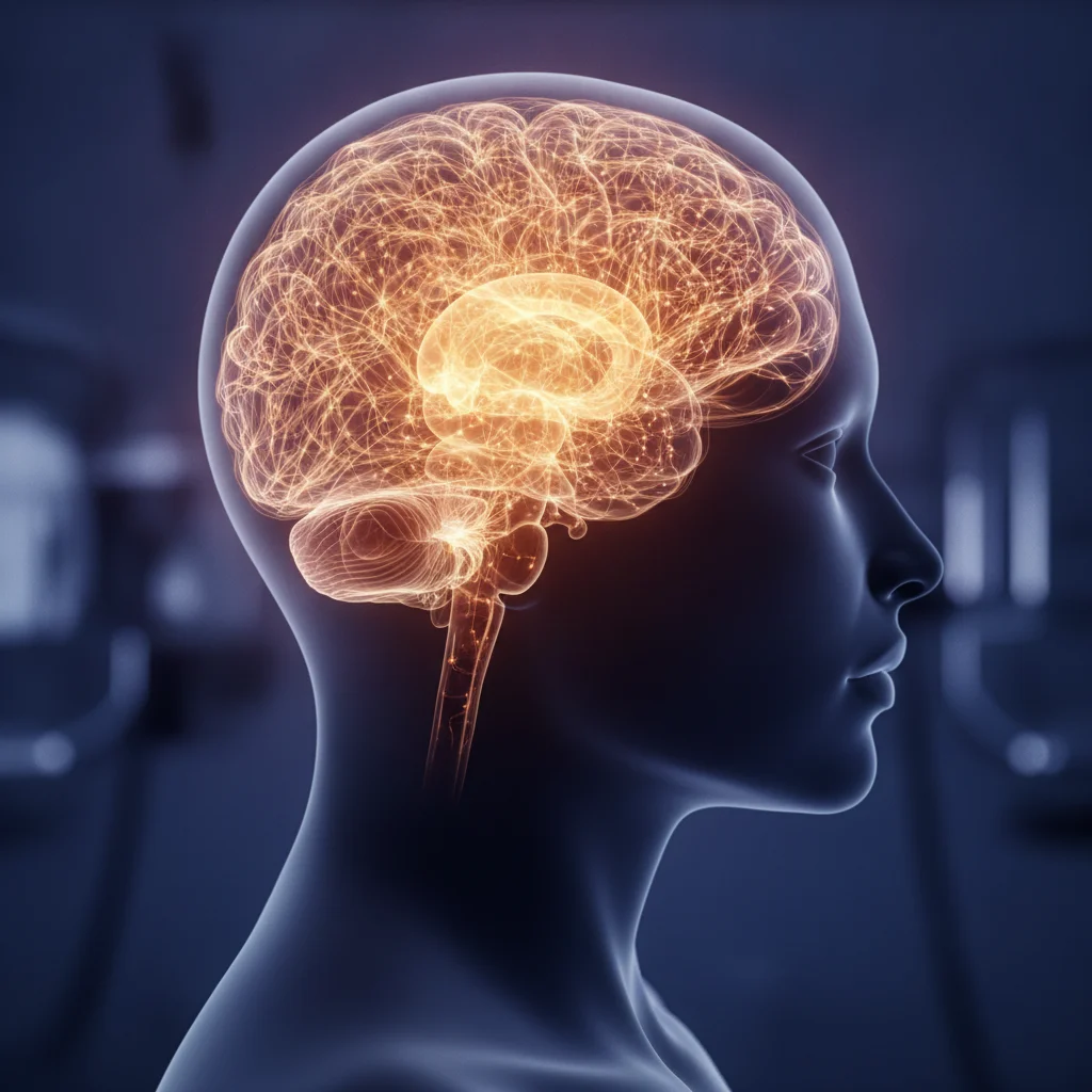 Brain profile showing active neural circuits in FND