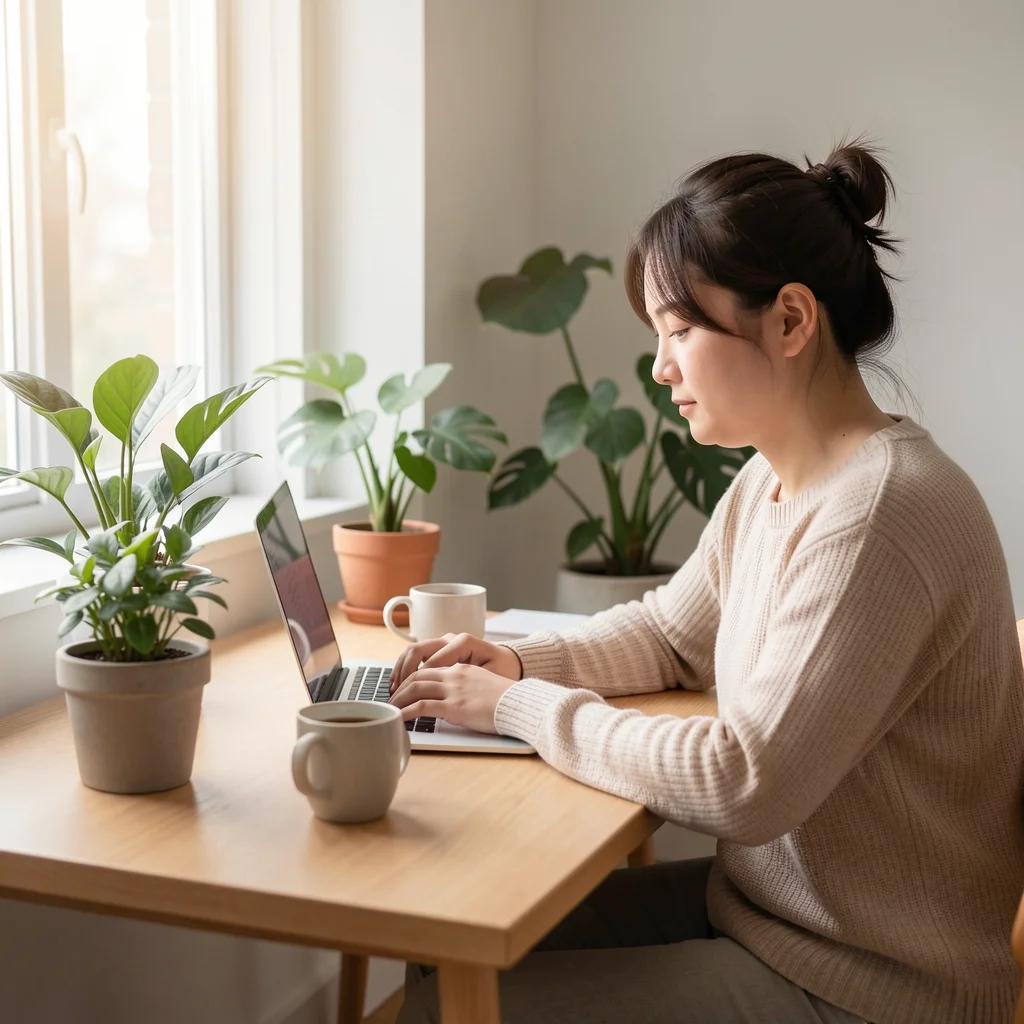 Calm workspace for focused single tasking and concentration