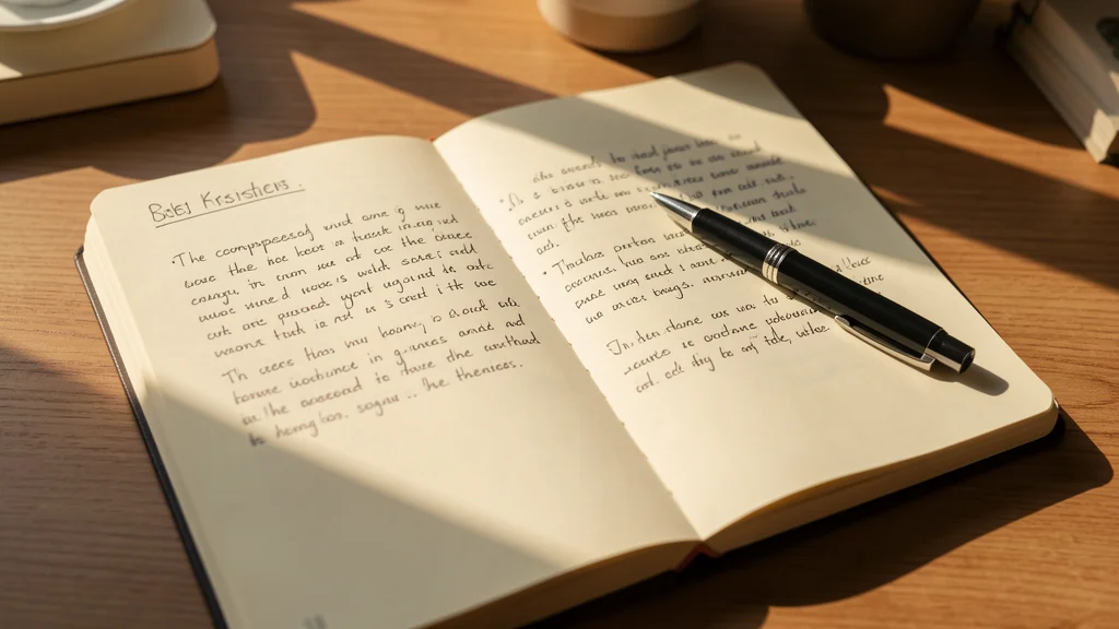 Caderno aberto com caneta e luz solar sobre a mesa
