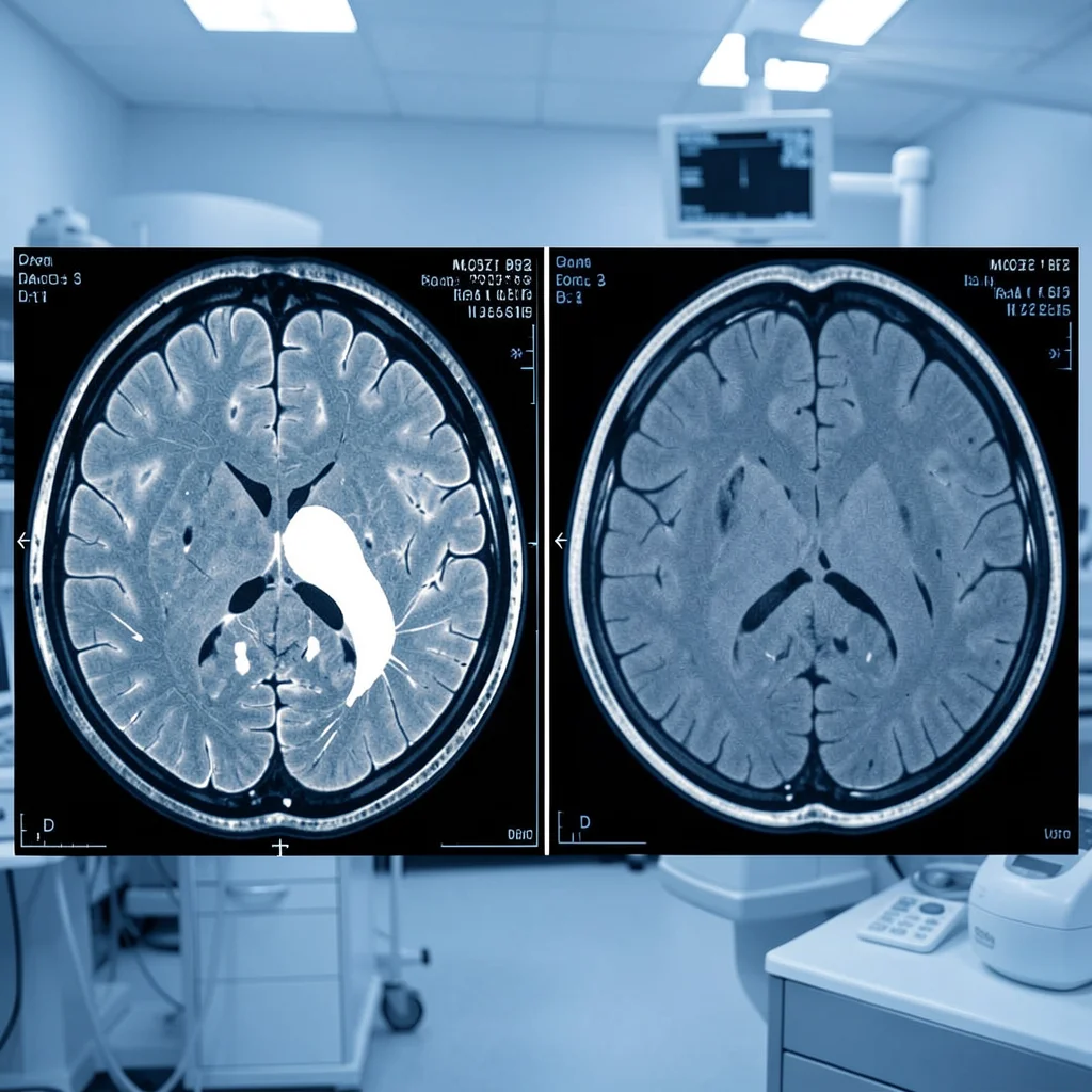MRI scan comparison showing visible lesions versus normal scan