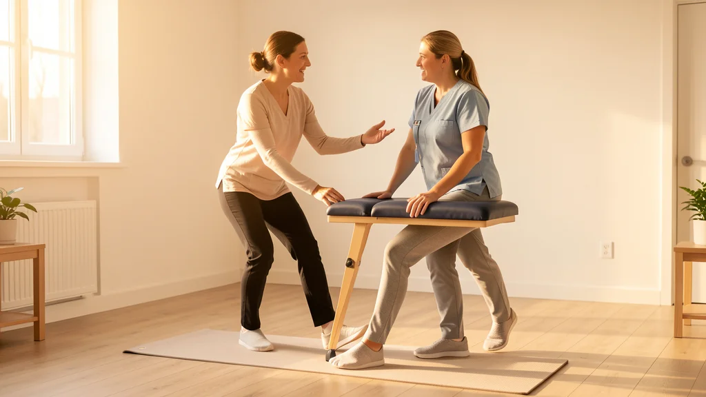 Fisioterapia para marcha no TNF Fisioterapeuta guiando paciente em treino de marcha