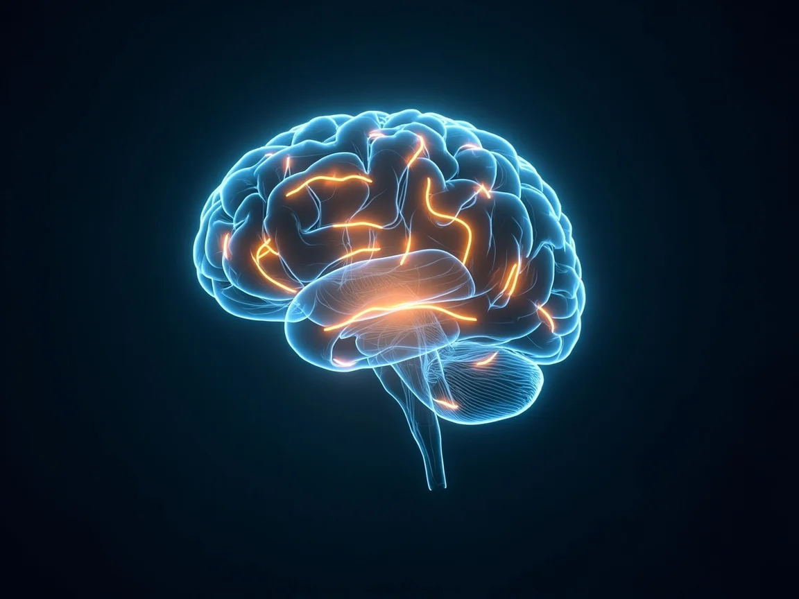 Visualizacao do cerebro mostrando caminhos neurais calmos