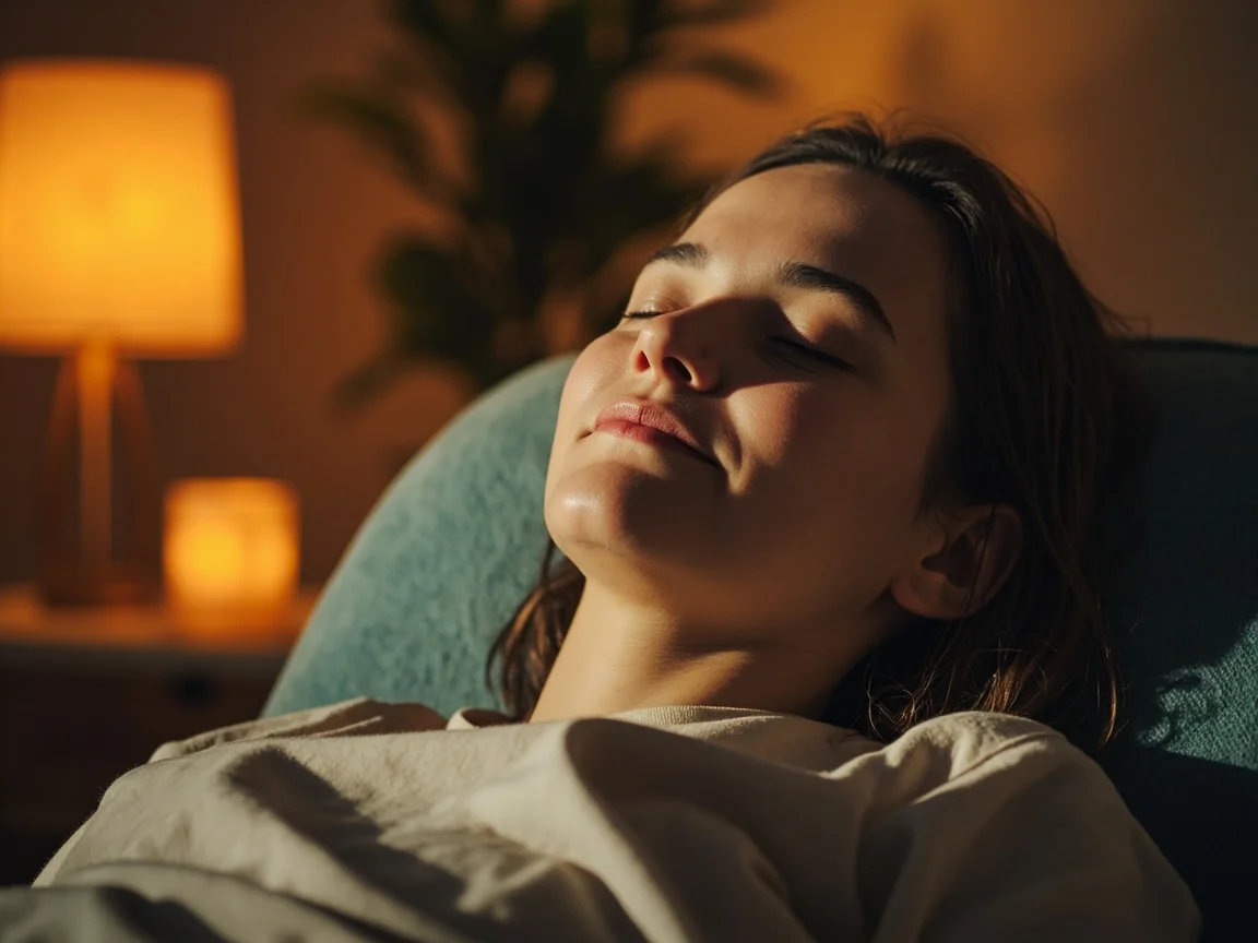 Person in deep relaxation during hypnotherapy session