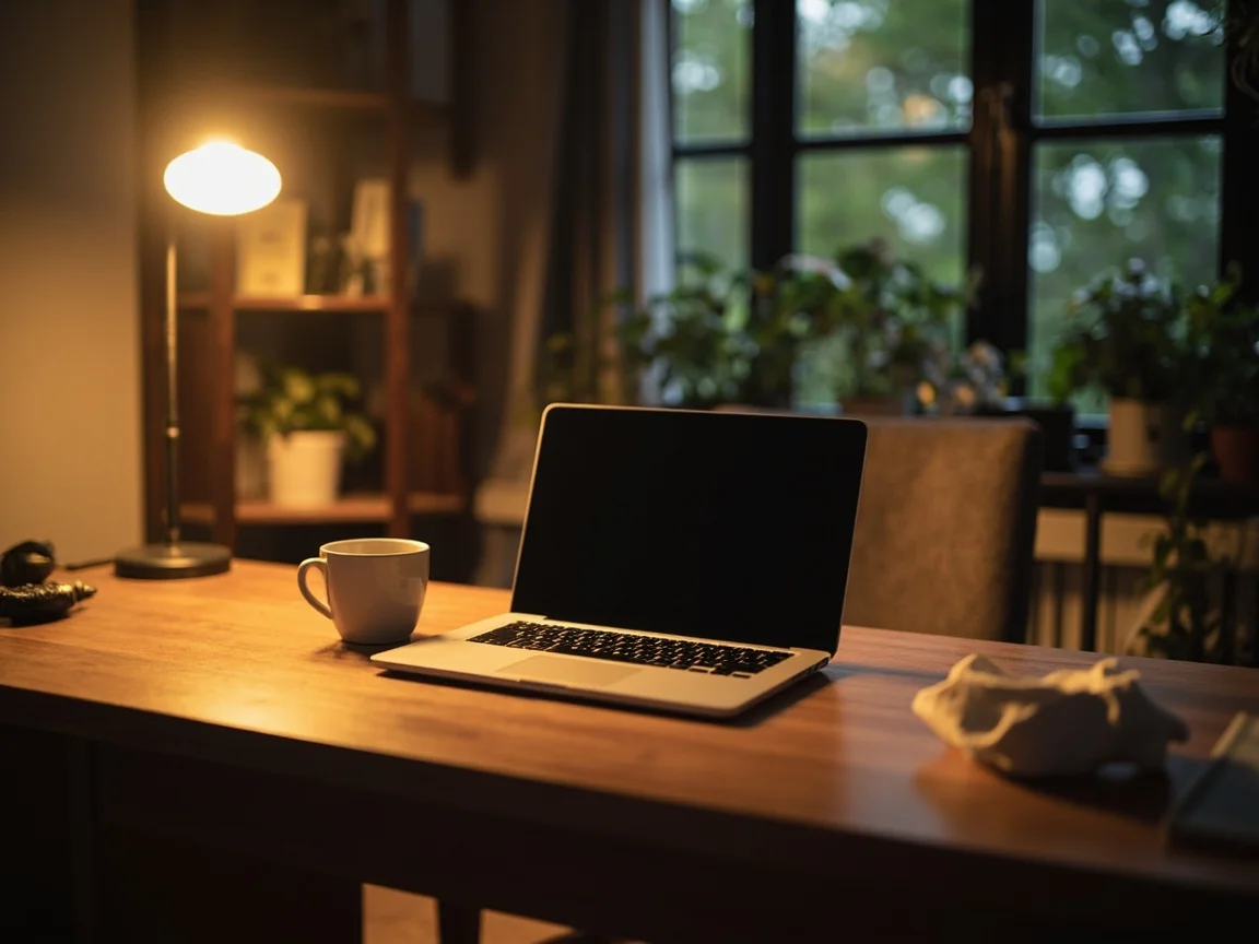 Cozy home office setup for online hypnotherapy