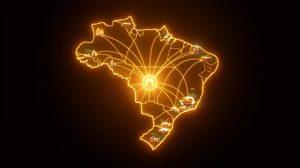 Mapa do Brasil com conexoes para um hub central