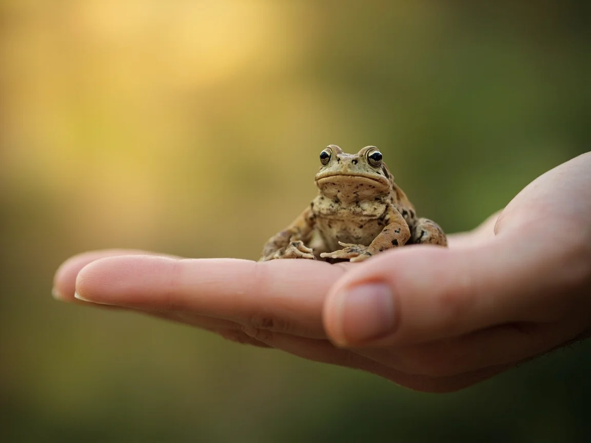 Small toad resting on an open palm, symbolising the gradual process of overcoming the fear of frogs