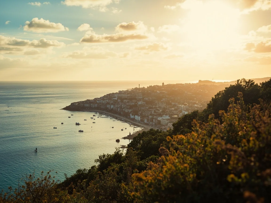 View of St Helier Jersey harbor at sunset
