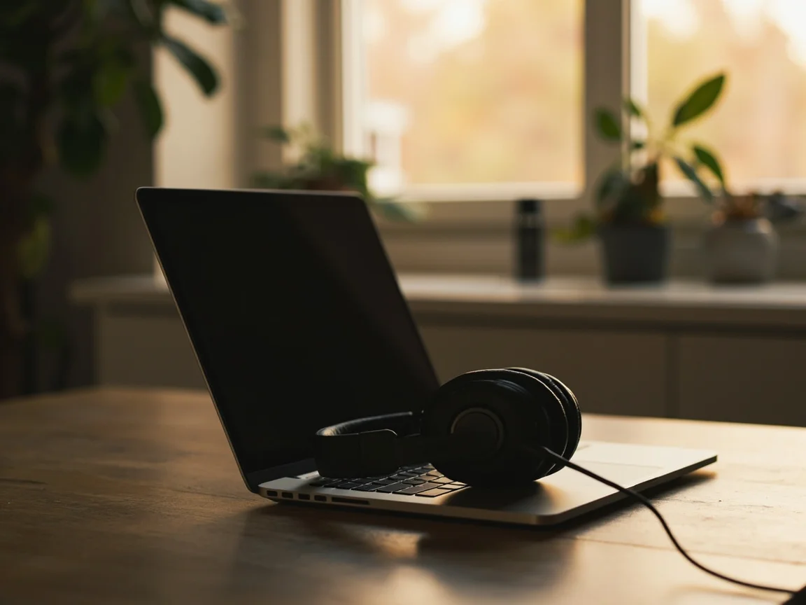 Laptop and headphones representing online therapy session