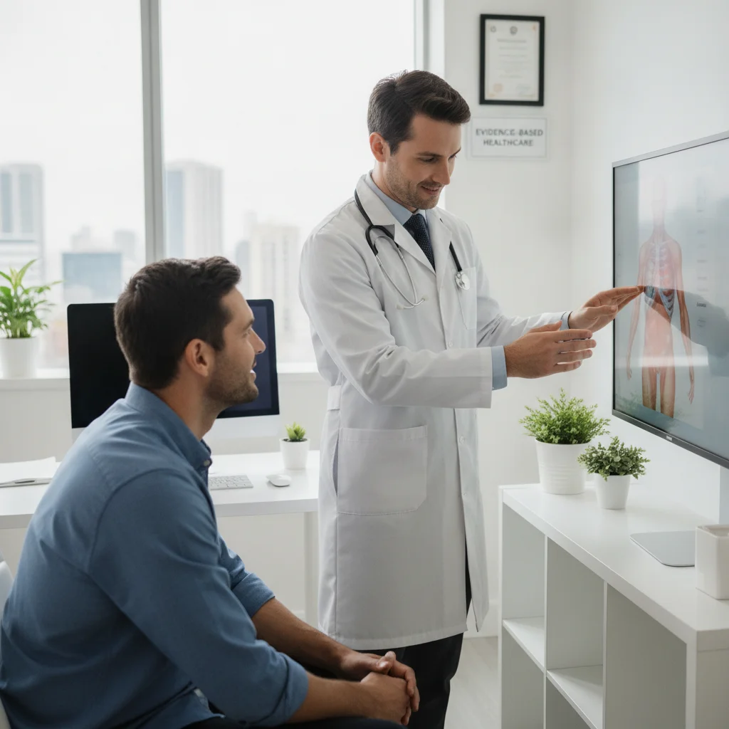Medico e paciente homem em consulta