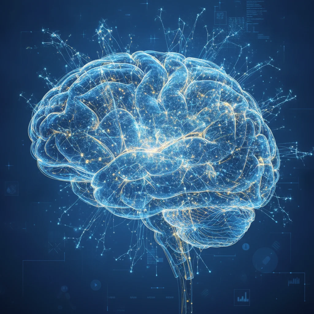 Cerebro com conexoes neurais e neuroplasticidade